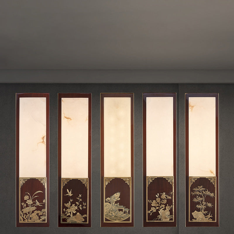 Chinese Marble Shade Brass LED Waterproof Wall Sconce Lamp