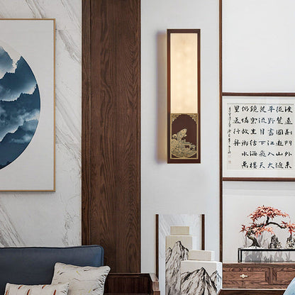 Chinese Marble Shade Brass LED Waterproof Wall Sconce Lamp