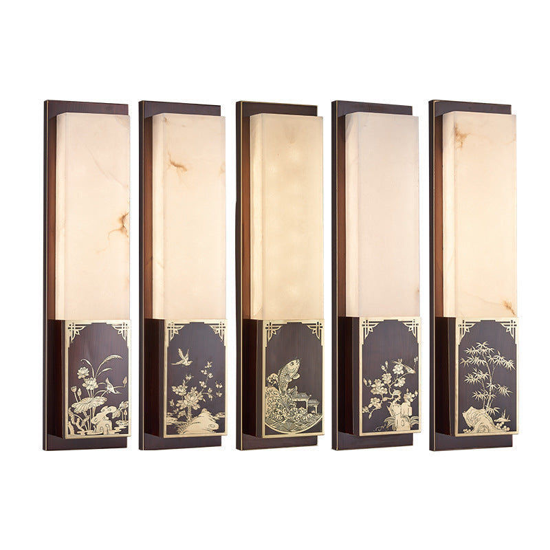 Chinese Marble Shade Brass LED Waterproof Wall Sconce Lamp
