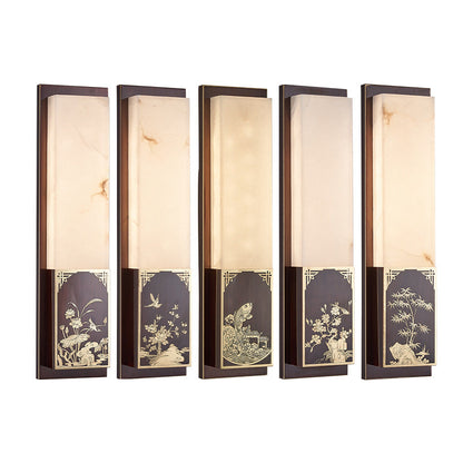 Chinese Marble Shade Brass LED Waterproof Wall Sconce Lamp