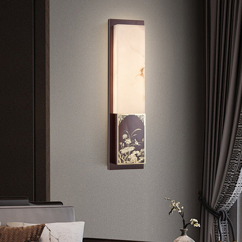 Chinese Marble Shade Brass LED Waterproof Wall Sconce Lamp