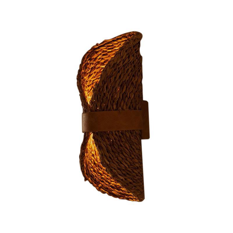 Straw Cattail Hat Shade Solid Wood 1-Light Wall Sconce Lamp