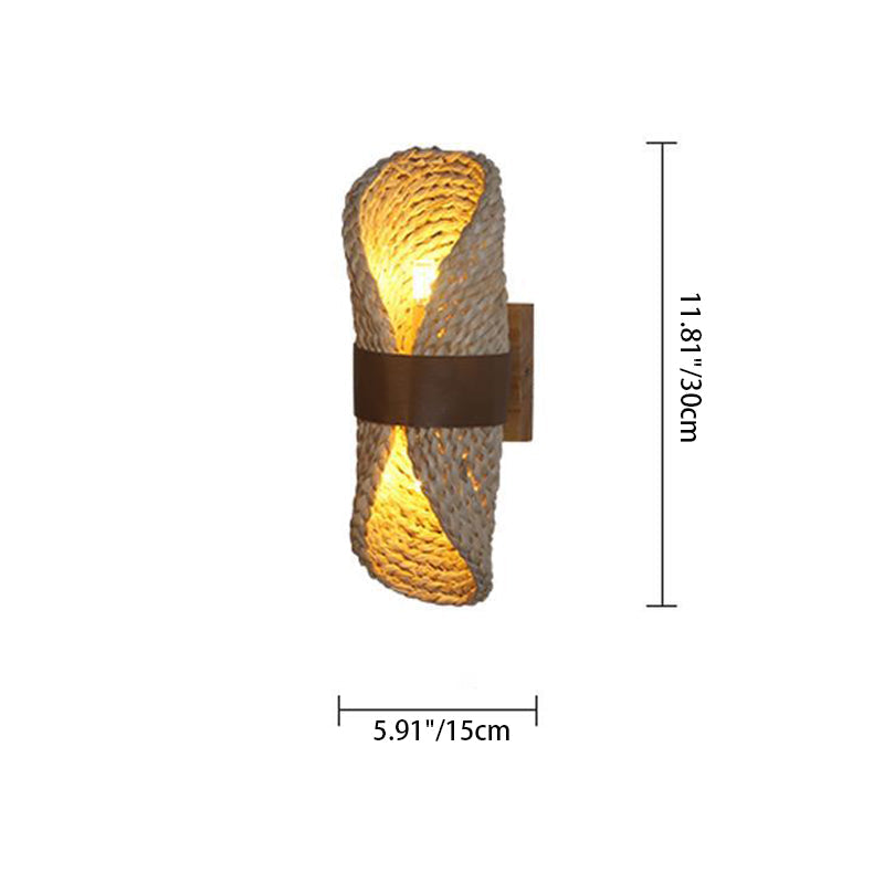 Straw Cattail Hat Shade Solid Wood 1-Light Wall Sconce Lamp