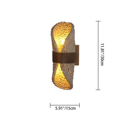 Straw Cattail Hat Shade Solid Wood 1-Light Wall Sconce Lamp