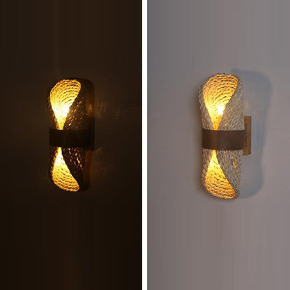 Straw Cattail Hat Shade Solid Wood 1-Light Wall Sconce Lamp