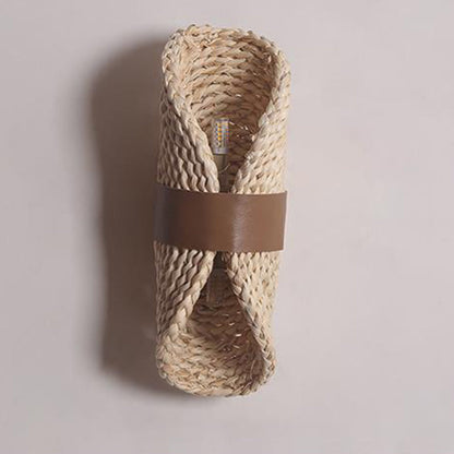 Straw Cattail Hat Shade Solid Wood 1-Light Wall Sconce Lamp