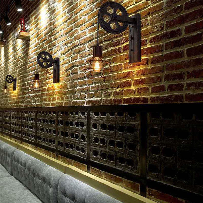 Iron Net Glass 1-Light Pulley Lifting Wall Sconce Lamp