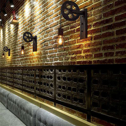 Iron Net Glass 1-Light Pulley Lifting Wall Sconce Lamp