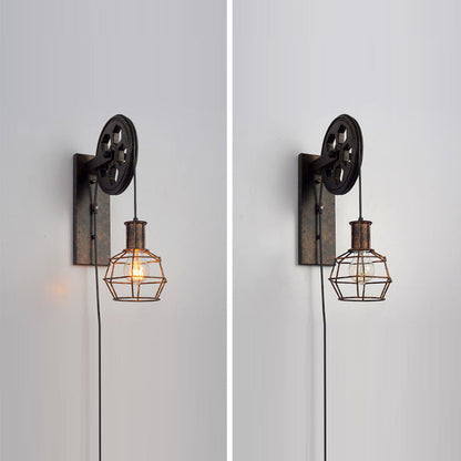 Iron Net Glass 1-Light Pulley Lifting Wall Sconce Lamp