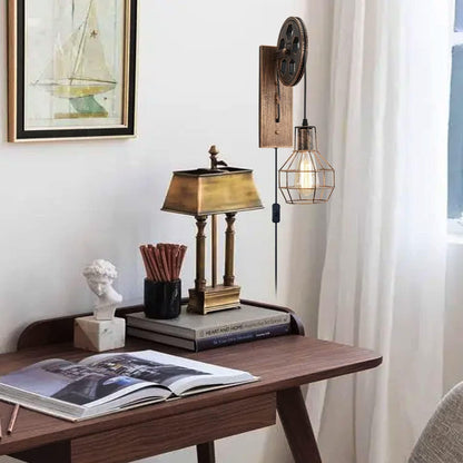 Iron Net Glass 1-Light Pulley Lifting Wall Sconce Lamp