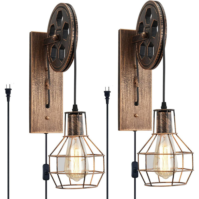 Iron Net Glass 1-Light Pulley Lifting Wall Sconce Lamp