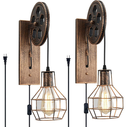 Iron Net Glass 1-Light Pulley Lifting Wall Sconce Lamp