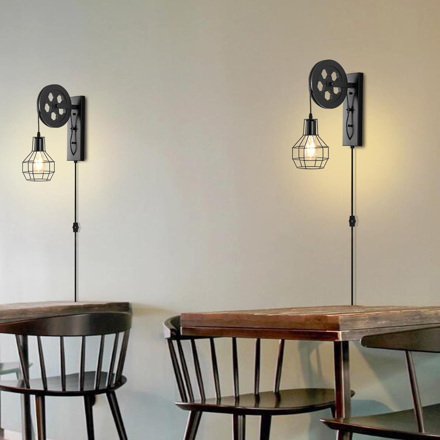 Iron Net Glass 1-Light Pulley Lifting Wall Sconce Lamp