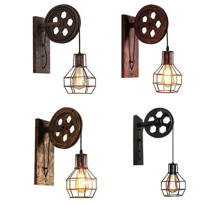 Iron Net Glass 1-Light Pulley Lifting Wall Sconce Lamp