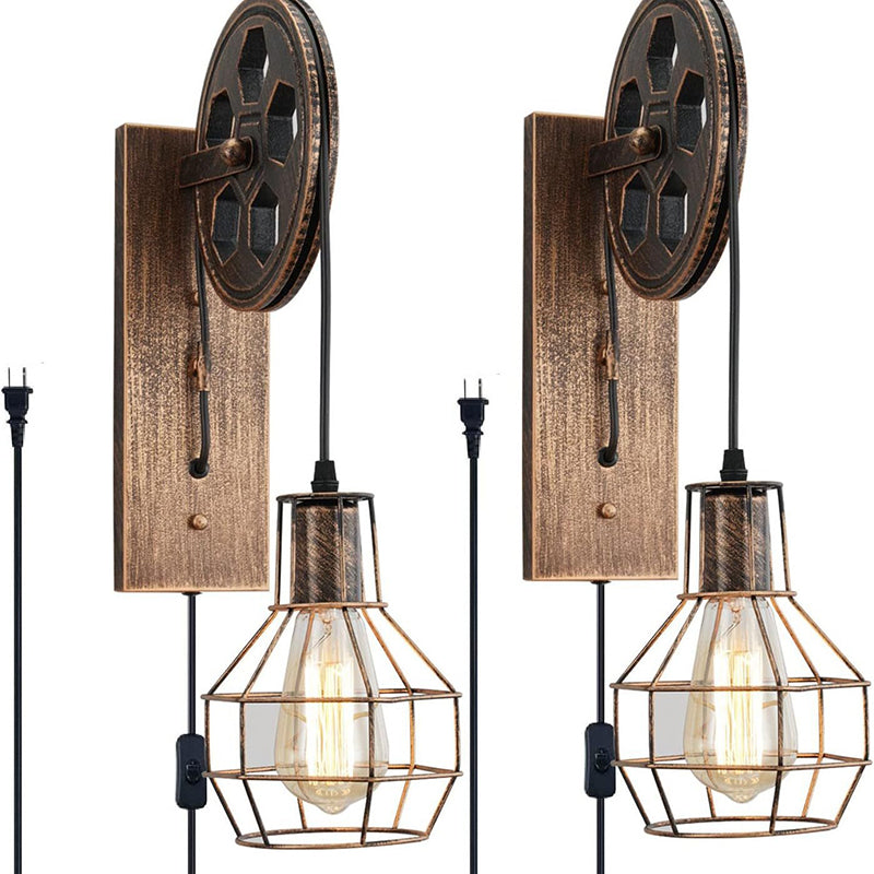 Iron Net Glass 1-Light Pulley Lifting Wall Sconce Lamp