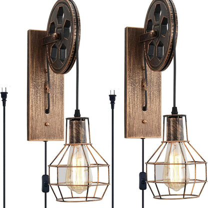 Iron Net Glass 1-Light Pulley Lifting Wall Sconce Lamp