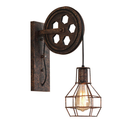 Iron Net Glass 1-Light Pulley Lifting Wall Sconce Lamp