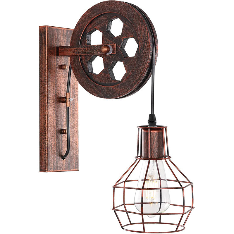 Iron Net Glass 1-Light Pulley Lifting Wall Sconce Lamp