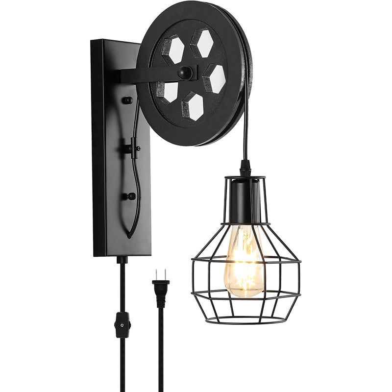Iron Net Glass 1-Light Pulley Lifting Wall Sconce Lamp
