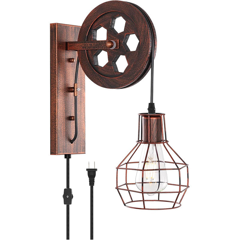 Iron Net Glass 1-Light Pulley Lifting Wall Sconce Lamp