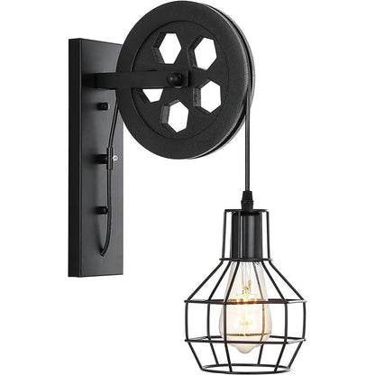 Iron Net Glass 1-Light Pulley Lifting Wall Sconce Lamp