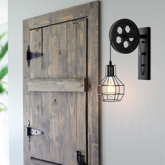 Iron Net Glass 1-Light Pulley Lifting Wall Sconce Lamp