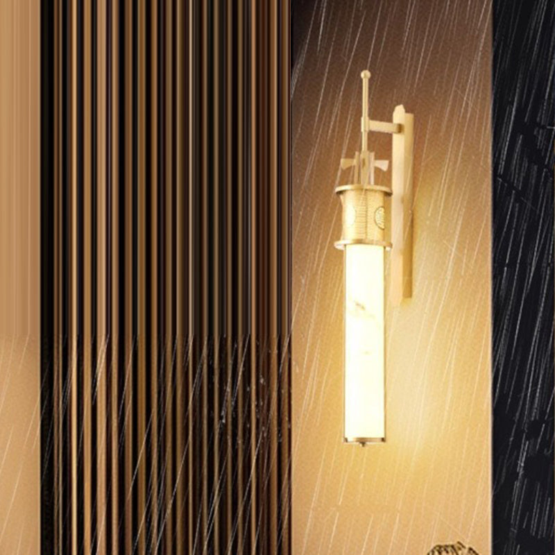 Iron Long Pole Marble Cylinder Shade LED Wall Sconce Lamp
