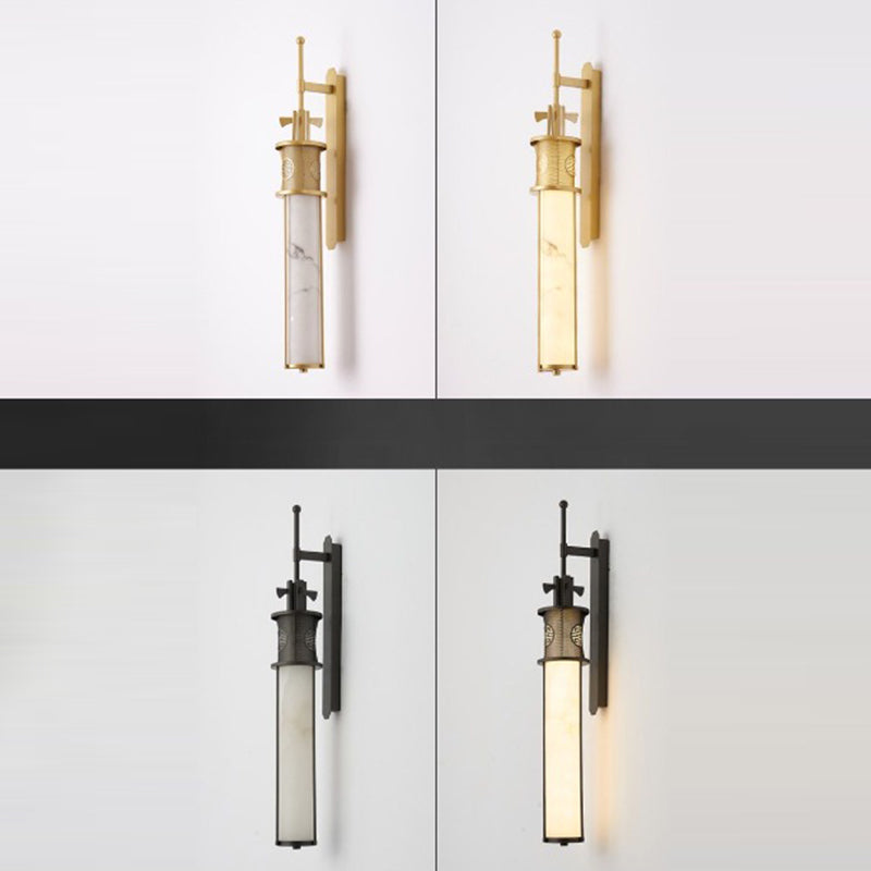 Iron Long Pole Marble Cylinder Shade LED Wall Sconce Lamp