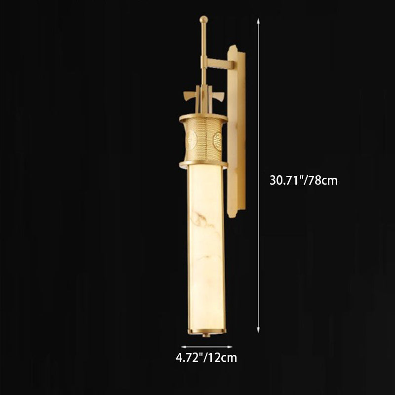 Iron Long Pole Marble Cylinder Shade LED Wall Sconce Lamp