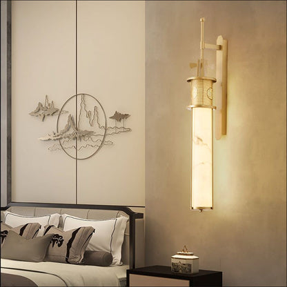 Iron Long Pole Marble Cylinder Shade LED Wall Sconce Lamp
