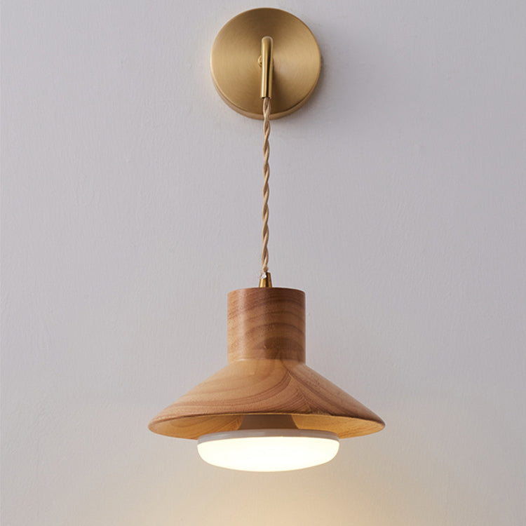 Japanese Wood Grain Tapered 1-Light Wall Sconce Lamp