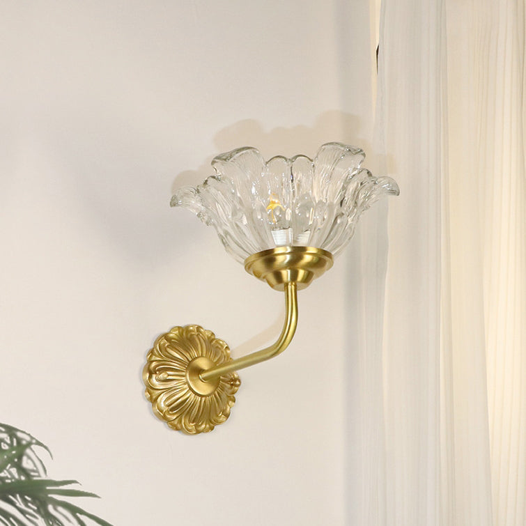Luxury Brass Glass Flower Shade 1-Light Wall Sconce Lamp