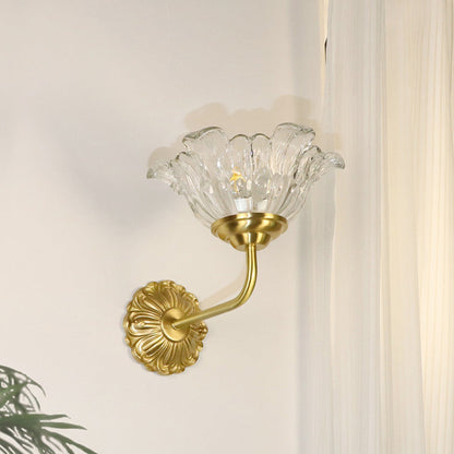 Luxury Brass Glass Flower Shade 1-Light Wall Sconce Lamp