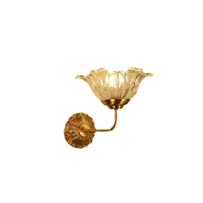 Luxury Brass Glass Flower Shade 1-Light Wall Sconce Lamp