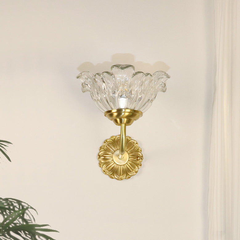 Luxury Brass Glass Flower Shade 1-Light Wall Sconce Lamp