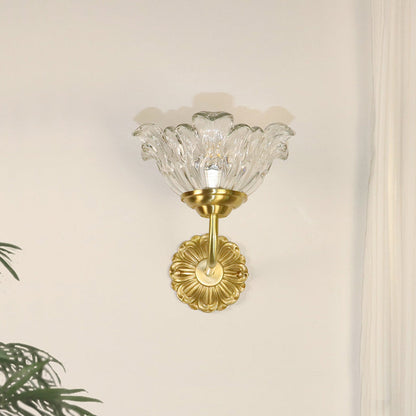 Luxury Brass Glass Flower Shade 1-Light Wall Sconce Lamp