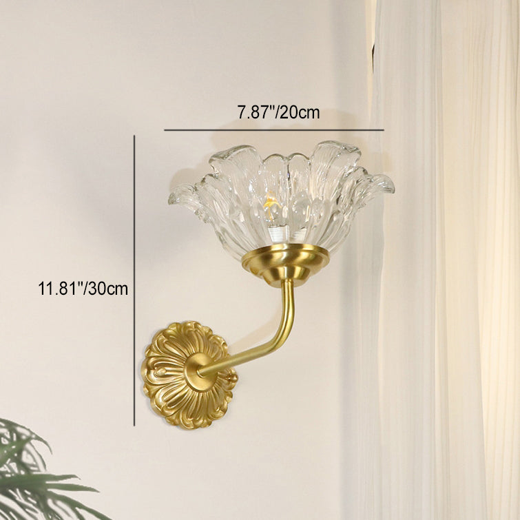 Luxury Brass Glass Flower Shade 1-Light Wall Sconce Lamp