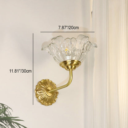 Luxury Brass Glass Flower Shade 1-Light Wall Sconce Lamp