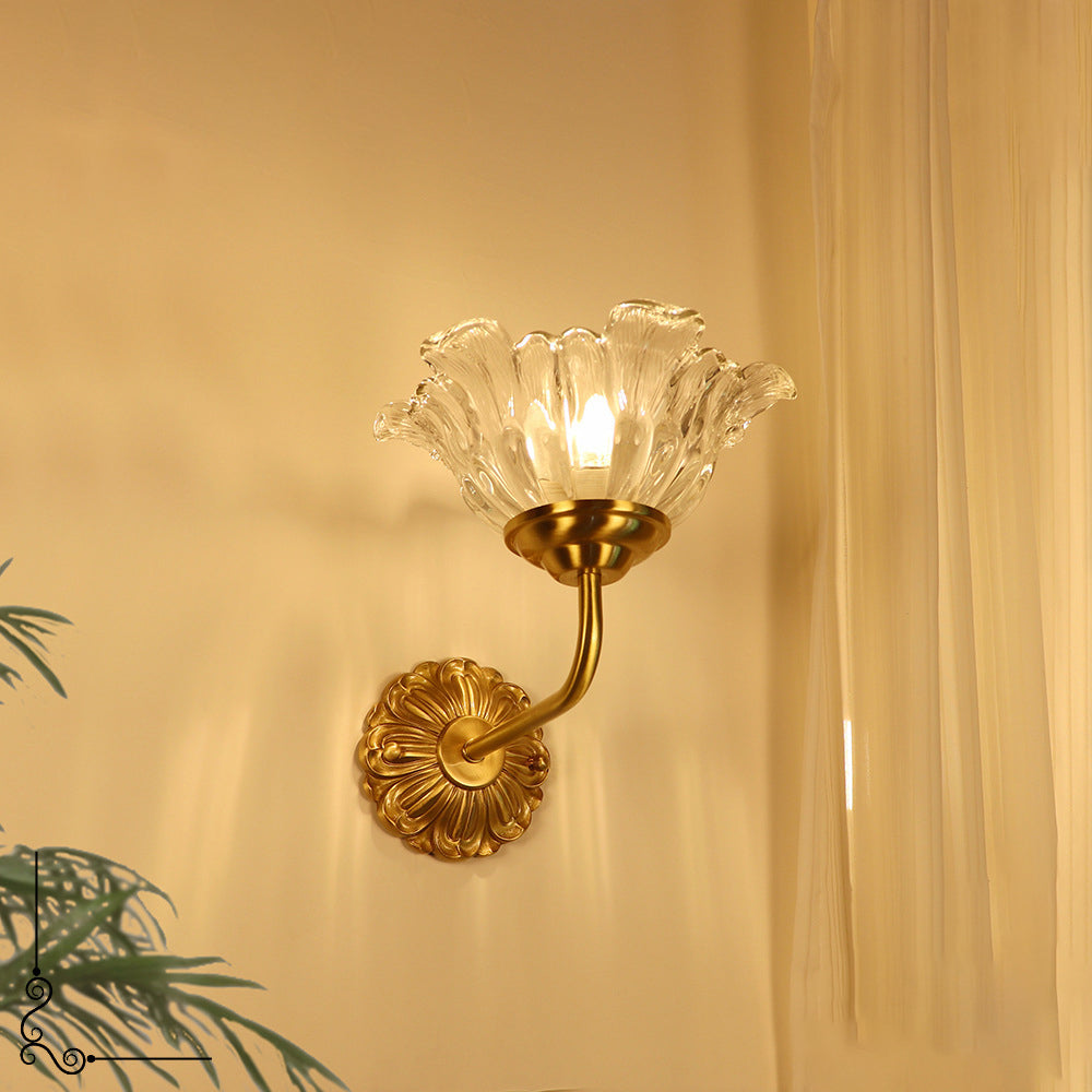 Luxury Brass Glass Flower Shade 1-Light Wall Sconce Lamp