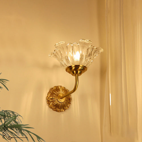 Luxury Brass Glass Flower Shade 1-Light Wall Sconce Lamp