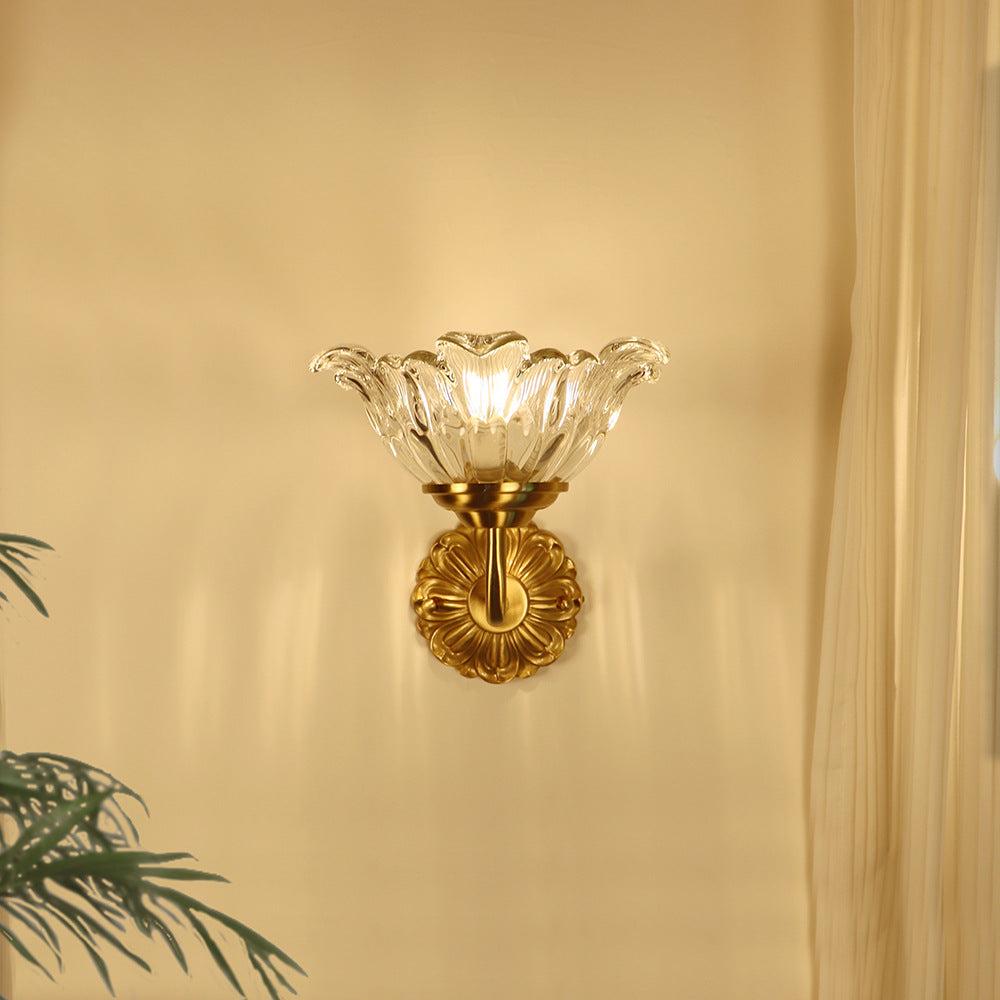 Luxury Brass Glass Flower Shade 1-Light Wall Sconce Lamp