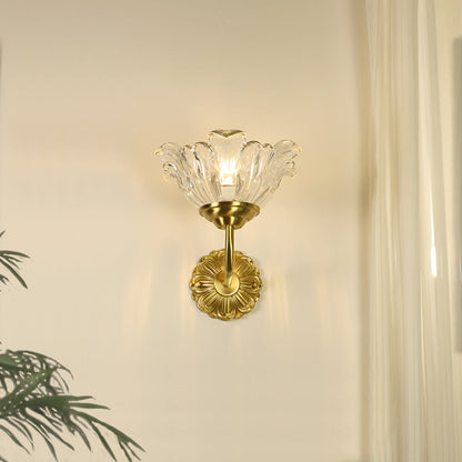Luxury Brass Glass Flower Shade 1-Light Wall Sconce Lamp