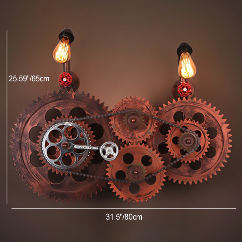 Retro Iron Water Pipe Gear Design 2-Light Wall Sconce Lamp