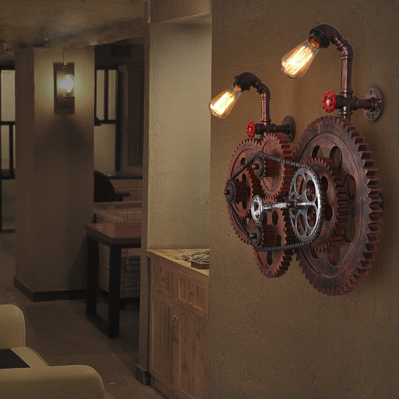 Retro Iron Water Pipe Gear Design 2-Light Wall Sconce Lamp
