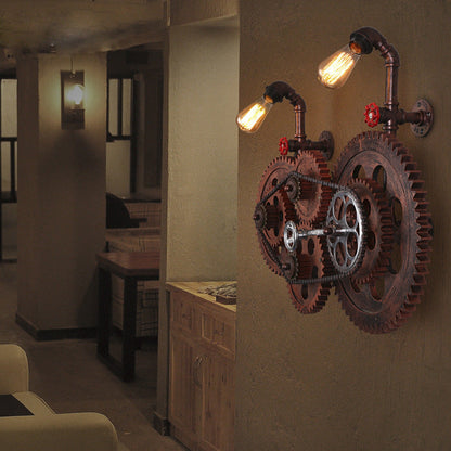 Retro Iron Water Pipe Gear Design 2-Light Wall Sconce Lamp