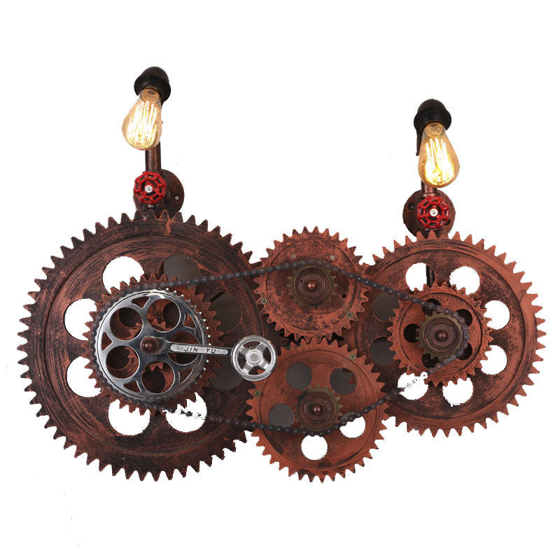 Retro Iron Water Pipe Gear Design 2-Light Wall Sconce Lamp