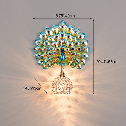 Resin Peacock Crystal Ball Shade 1-Light Wall Sconce Lamp