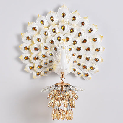 Resin Peacock Crystal Ball Shade 1-Light Wall Sconce Lamp