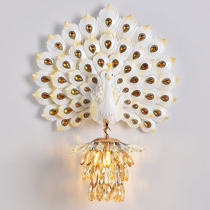 Resin Peacock Crystal Ball Shade 1-Light Wall Sconce Lamp