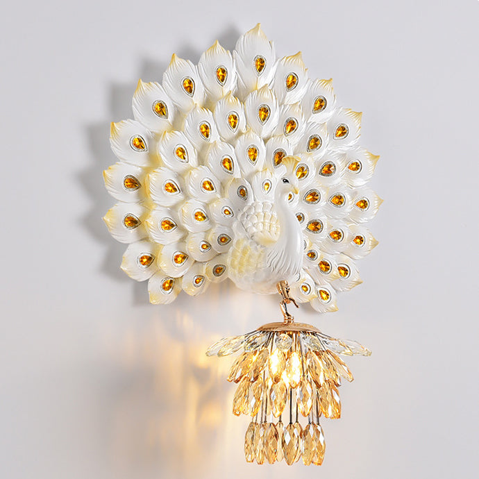 Resin Peacock Crystal Ball Shade 1-Light Wall Sconce Lamp